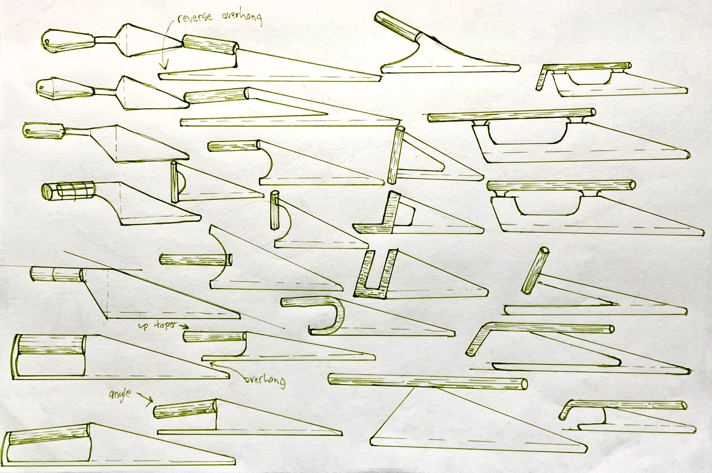Sketches of pizza server shapes